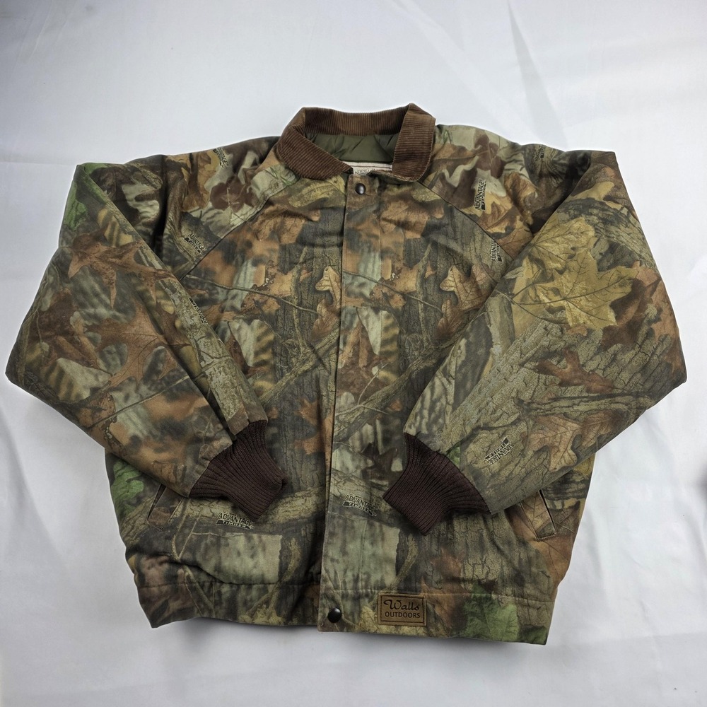 Vintage Walls Outdoors Jacket Mens Large Brown Camo Insulated Hunting Bomber USA